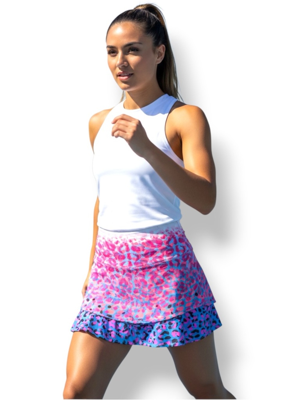 Lucky in Love Pink and Blue Leopard Tiered Tennis Pickleball Golf Skort. Women M